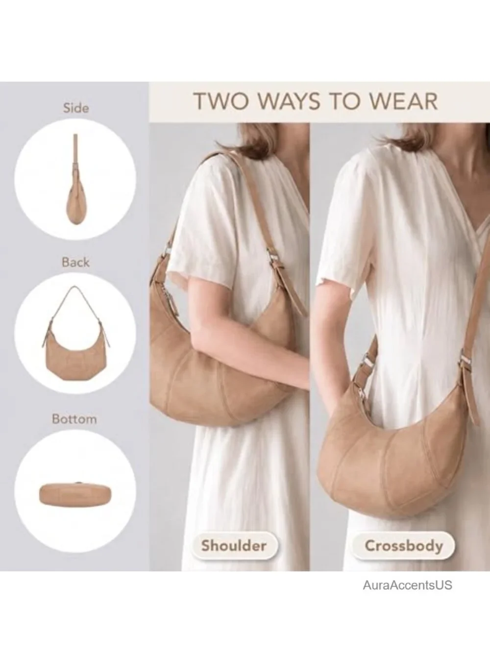 Slouchy Shoulder Bag Women Hobo Purse Crossbody Vegan Leather 2 Straps